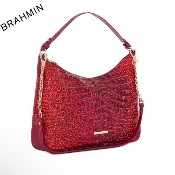 Nwt Brahmin Red Leather Shoulder Bag Heather Pomegranate Amalthea Medium